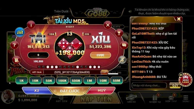 Giao diện chơi game tài xỉu md5 bắt mắt, sang trọng