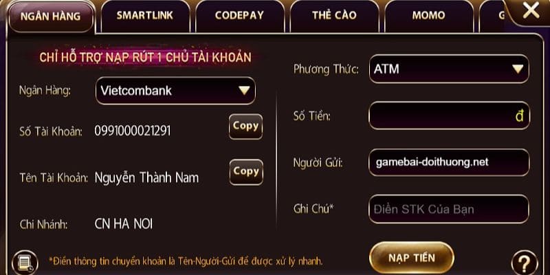 Hình thức nạp tiền Nhatvip qua ngân hàng cực nhanh